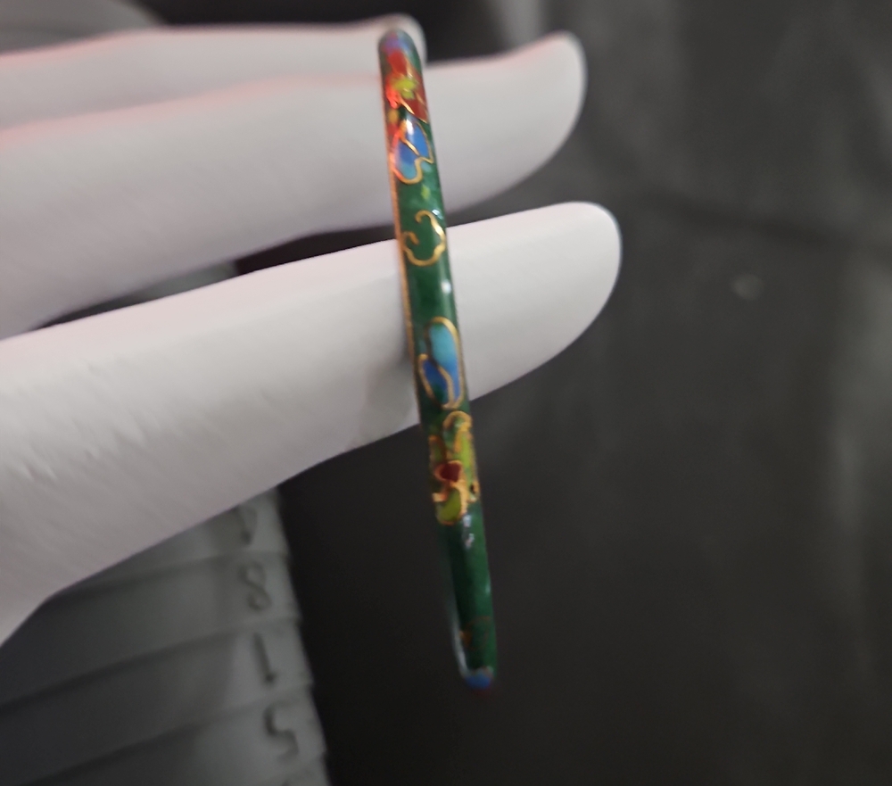 Cloisonne Green and Gold Bangle Bracelet